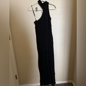Urban Outfitters Asymmetrical Halter Neck‎ Ribbed Flare Jumpsuit Sz L NEW black